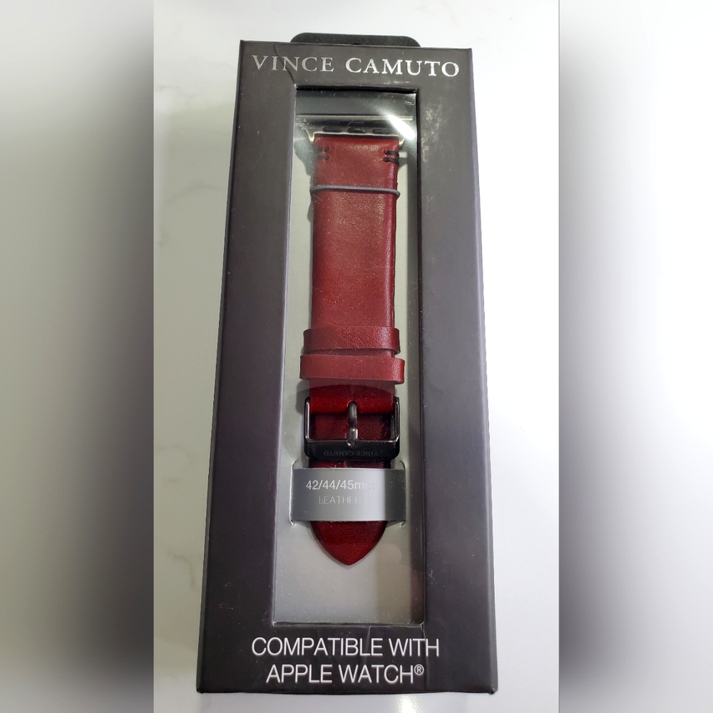 Vince Camuto Apple Red Leather Watch Band Series 1-7, 42/44/45mm